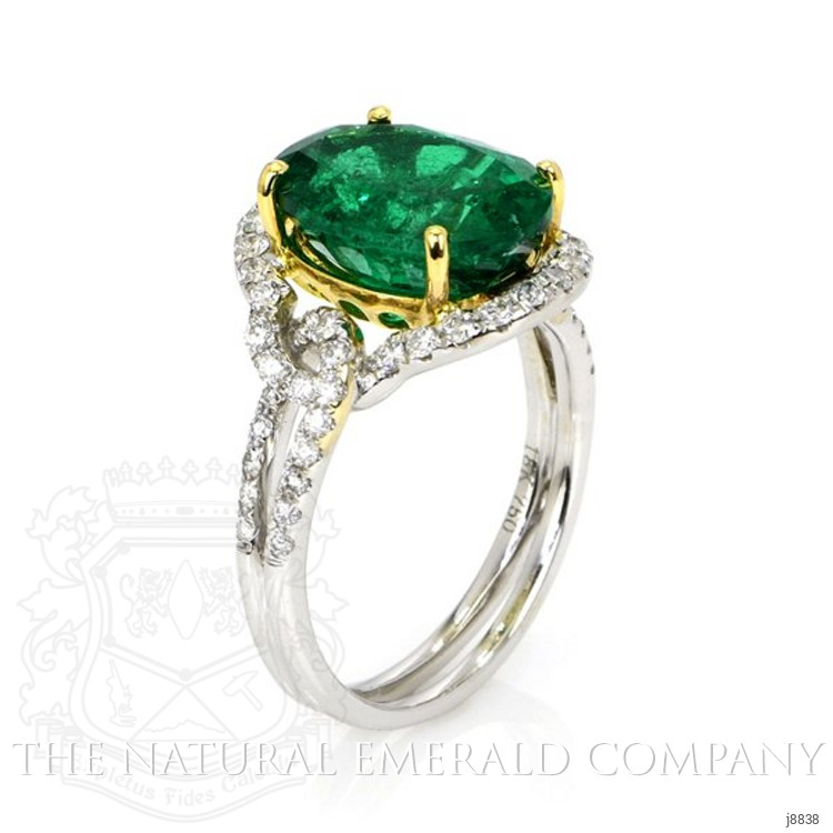4.73 Ct. Emerald Natural Diamond Ring, 18K White & Yellow