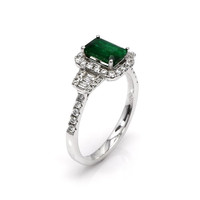 1.10 Ct. Emerald Natural Diamond Ring, 18K White Gold Image