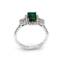 1.10 Ct. Emerald Natural Diamond Ring, 18K White Gold Image