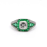 2.49 Ct. Emerald Natural Diamond Antique Style Ring, Platinum 950 Video