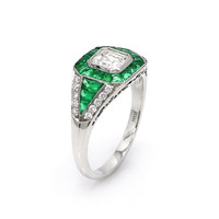 2.49 Ct. Emerald Natural Diamond Antique Style Ring, Platinum 950 Image