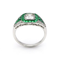 2.49 Ct. Emerald Natural Diamond Antique Style Ring, Platinum 950 Image