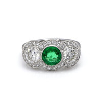 0.95 Ct. Emerald Natural Diamond Antique Style Ring, Platinum 950 Video