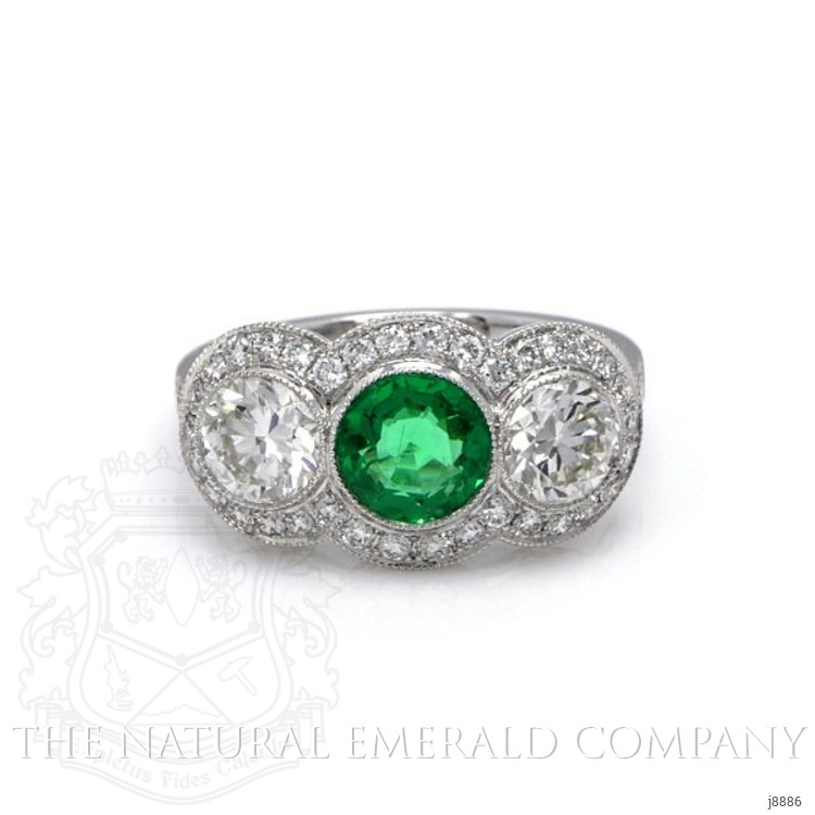 0.95 Ct. Emerald Natural Diamond Antique Style Ring, Platinum 950