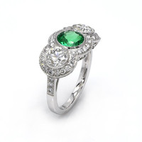 0.95 Ct. Emerald Natural Diamond Antique Style Ring, Platinum 950 Image