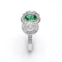 0.95 Ct. Emerald Natural Diamond Antique Style Ring, Platinum 950 Image