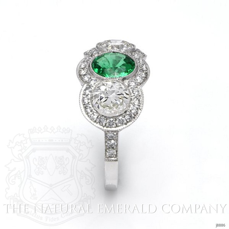 0.95 Ct. Emerald Natural Diamond Antique Style Ring, Platinum 950