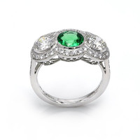0.95 Ct. Emerald Natural Diamond Antique Style Ring, Platinum 950 Image