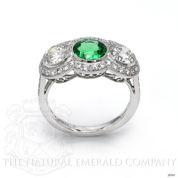 0.95 Ct. Emerald Natural Diamond Antique Style Ring, Platinum 950