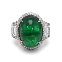 22.78 Ct. Emerald Natural Diamond Three Stone Ring, Platinum 950 Image