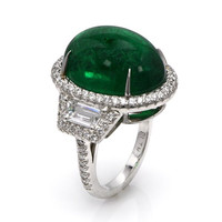 22.78 Ct. Emerald Natural Diamond Three Stone Ring, Platinum 950 Image