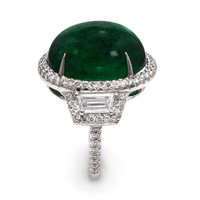 22.78 Ct. Emerald Natural Diamond Three Stone Ring, Platinum 950 Image