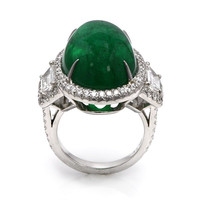 22.78 Ct. Emerald Natural Diamond Three Stone Ring, Platinum 950 Image