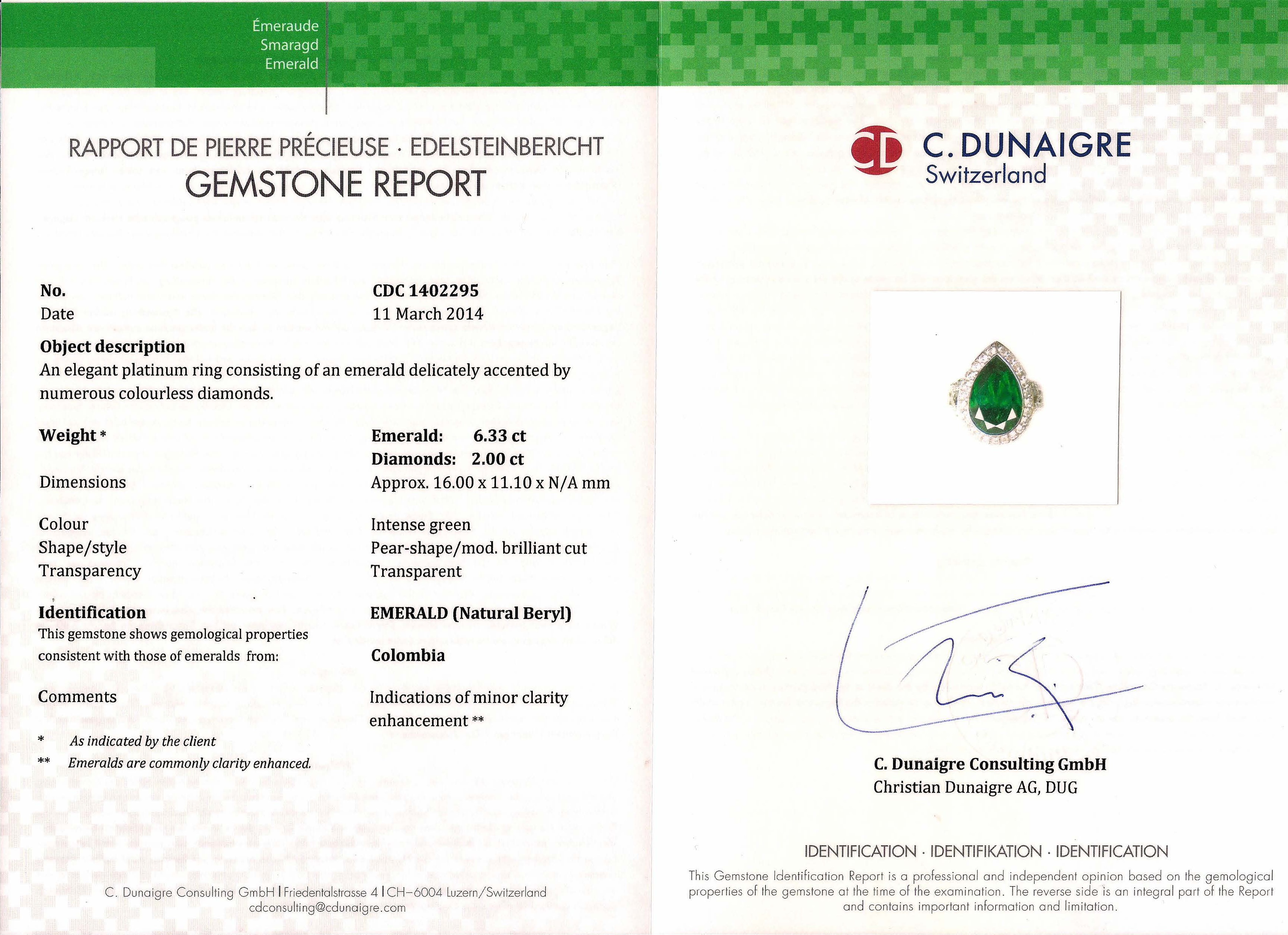 6.33 Ct. Emerald and Natural Diamond Pave Ring, Platinum 950