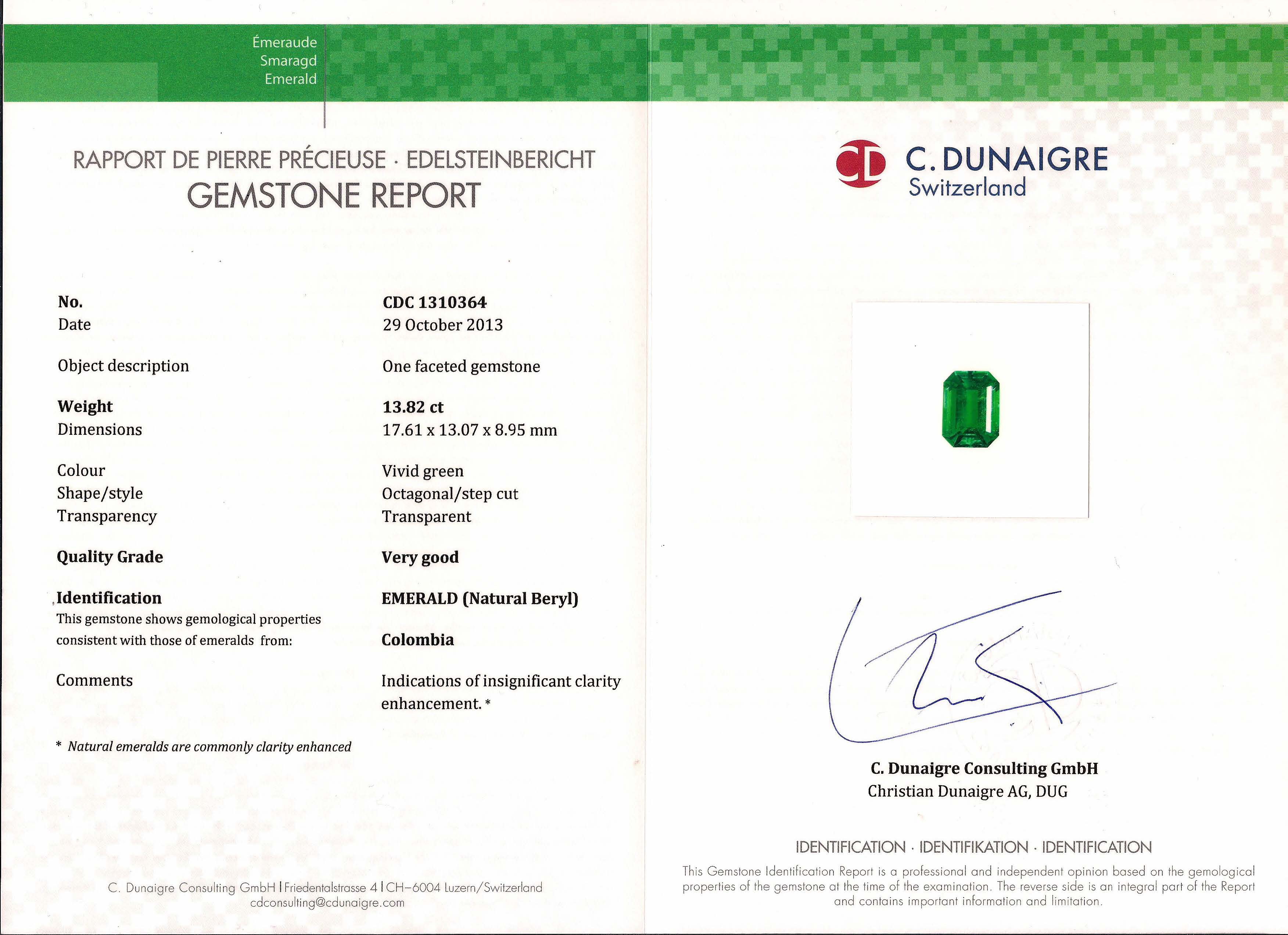 13.82 Ct. Emerald and Natural Diamond Pave Ring, Platinum 950