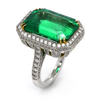 13.82 Ct. Emerald and Diamond Ring, Platinum 950 Image