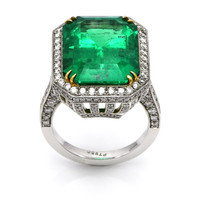 13.82 Ct. Emerald and Diamond Ring, Platinum 950 Image