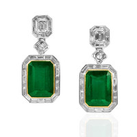 17.71 Ct.Tw. Emerald Natural Diamond Pave Earrings, Platinum & 18K Yellow Video