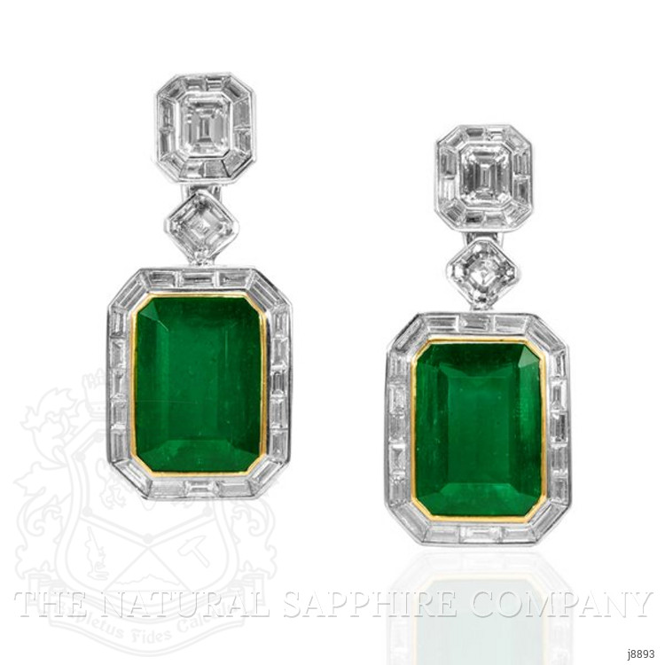 17.71 Ct.Tw. Emerald Natural Diamond Pave Earrings, Platinum & 18K Yellow