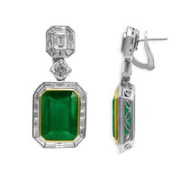 17.71 Ct.Tw. Emerald Natural Diamond Pave Earrings, Platinum & 18K Yellow Image