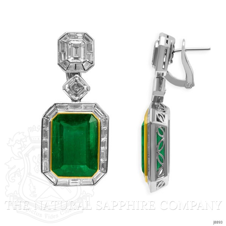17.71 Ct.Tw. Emerald Natural Diamond Pave Earrings, Platinum & 18K Yellow