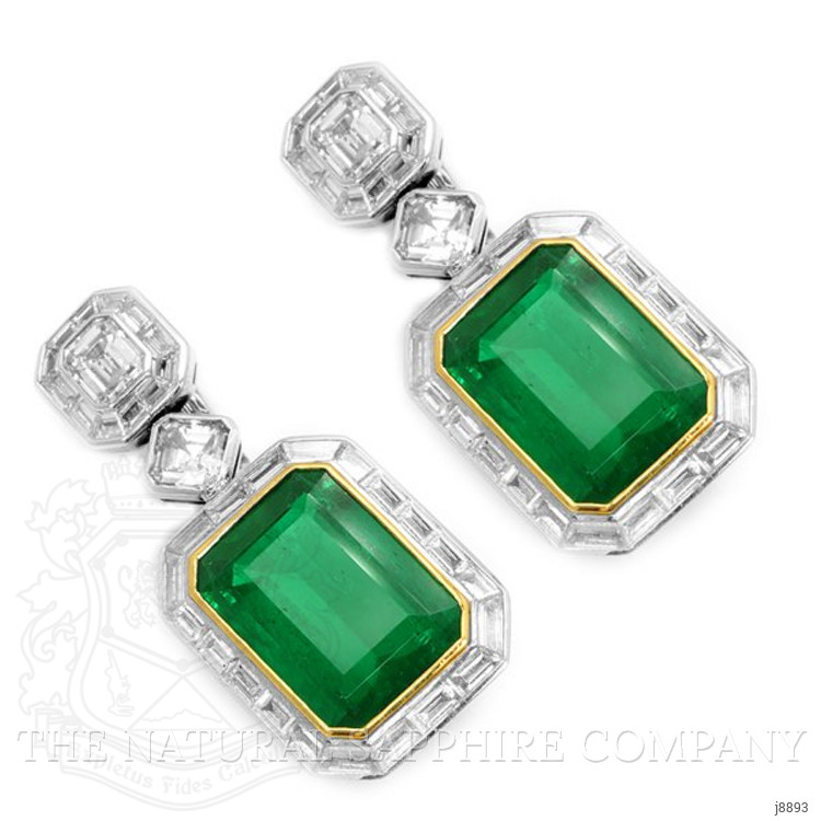 17.71 Ct.Tw. Emerald Natural Diamond Pave Earrings, Platinum & 18K Yellow