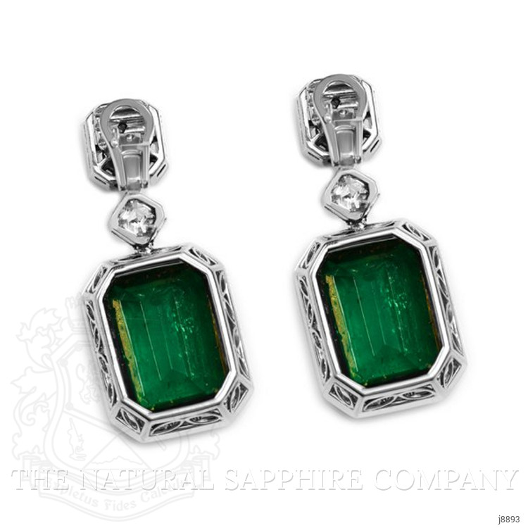 17.71 Ct.Tw. Emerald Natural Diamond Pave Earrings, Platinum & 18K Yellow