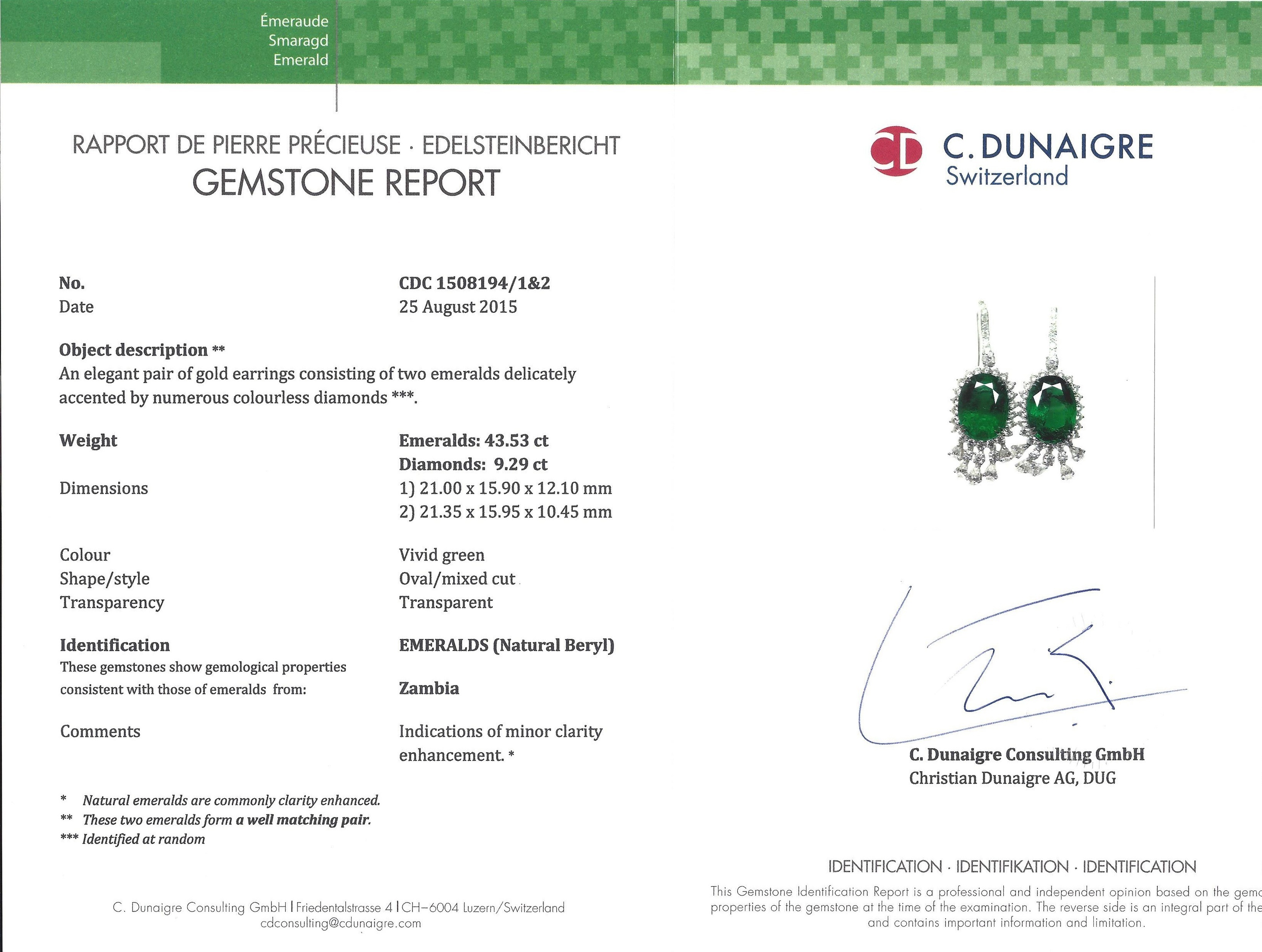 43.53 Ct.Tw. Emerald and Natural Diamond Pave Earrings, Platinum 950