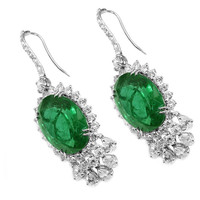 43.53 Ct.Tw. Emerald Natural Diamond Halo Earrings, Platinum 950 Image