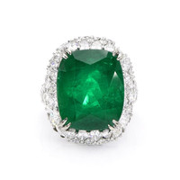 14.54 Ct. Emerald Natural Diamond Antique Style Ring, 18K White Gold Video