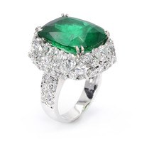 14.54 Ct. Emerald Natural Diamond Antique Style Ring, 18K White Gold Image