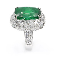 14.54 Ct. Emerald Natural Diamond Antique Style Ring, 18K White Gold Image