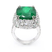 14.54 Ct. Emerald Natural Diamond Antique Style Ring, 18K White Gold Image