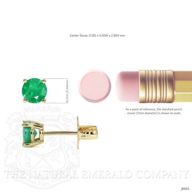 0.50 Ct.Tw. Emerald Studs Earrings, 14K Yellow Gold
