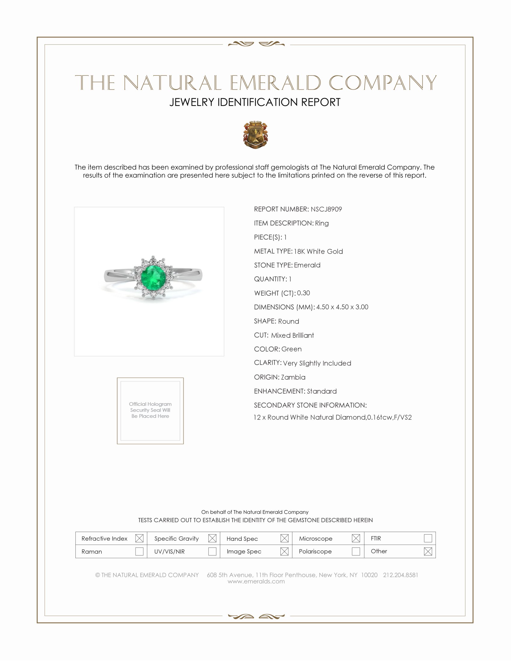 0.30 Ct. Emerald Natural Diamond Pave Ring, 18K White Gold
