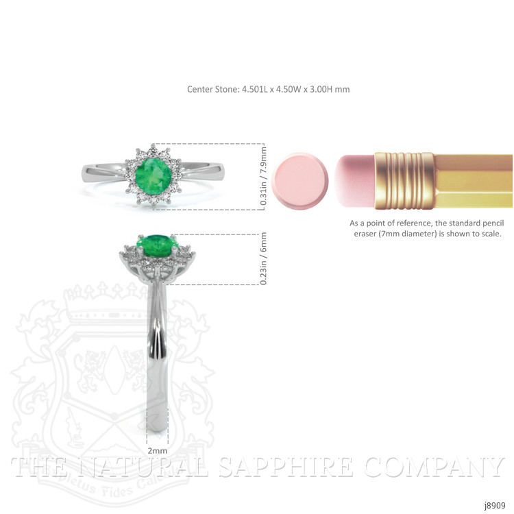 0.30 Ct. Emerald Natural Diamond Pave Ring, 18K White Gold