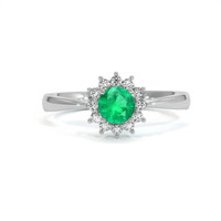 0.30 Ct. Emerald Natural Diamond Pave Ring, 18K White Gold Video