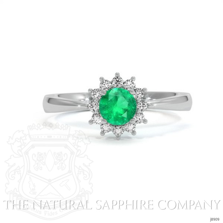 0.30 Ct. Emerald Natural Diamond Pave Ring, 18K White Gold