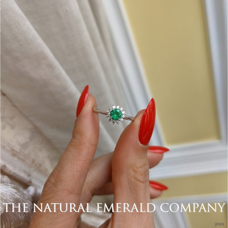 0.30 Ct. Emerald Natural Diamond Pave Ring, 18K White Gold