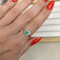 0.30 Ct. Emerald Natural Diamond Pave Ring, 18K White Gold Life Style