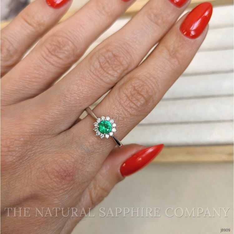 0.30 Ct. Emerald Natural Diamond Pave Ring, 18K White Gold