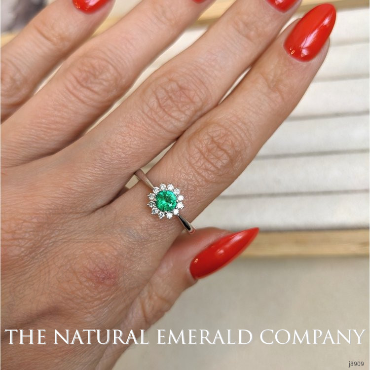 0.30 Ct. Emerald Natural Diamond Pave Ring, 18K White Gold