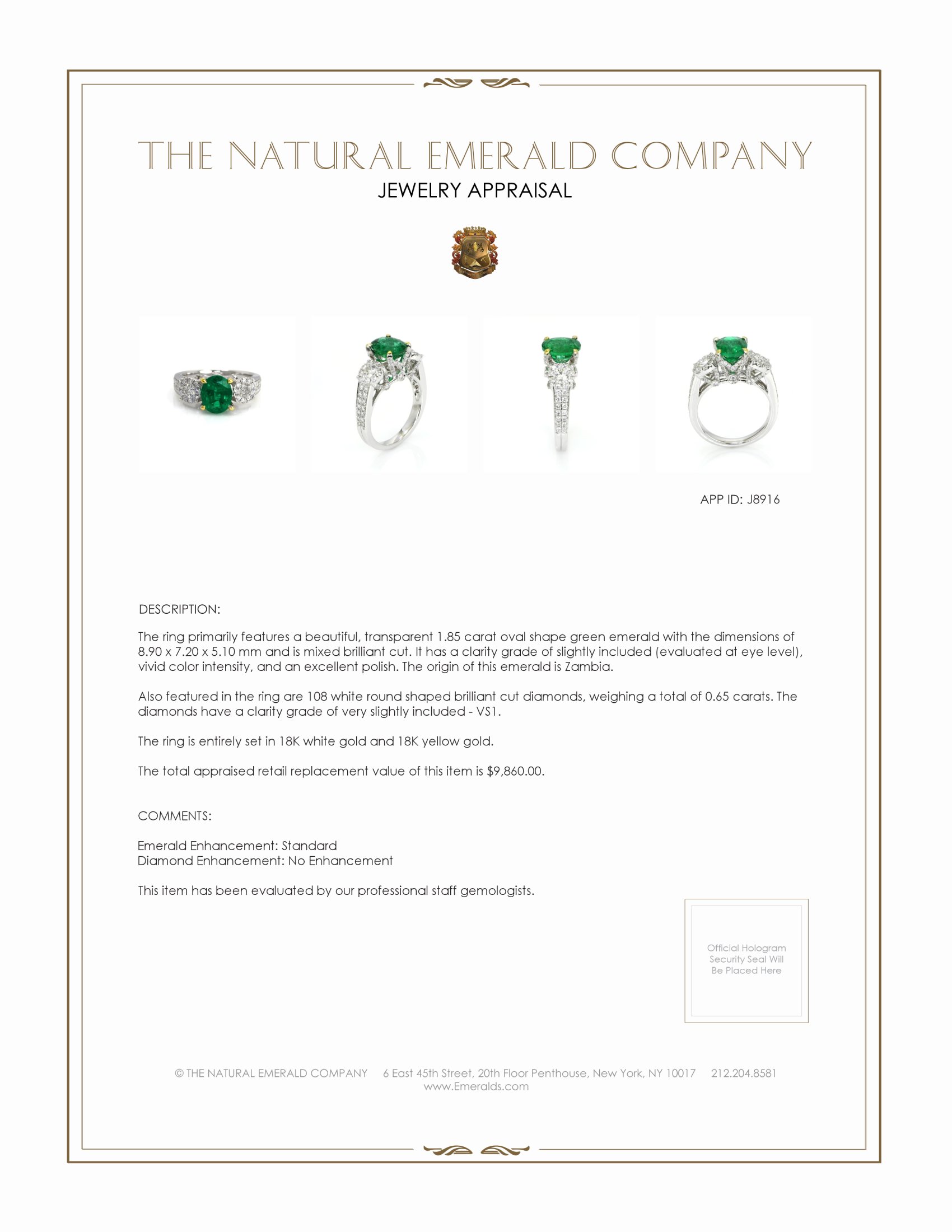 1.85 Ct. Emerald and Natural Diamond Ring, 18K White & Yellow