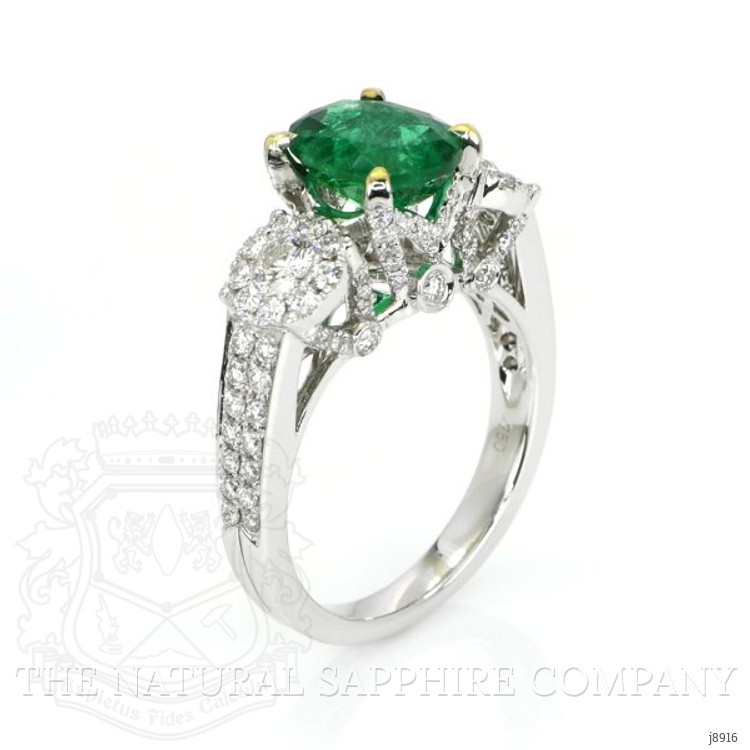 1.85 Ct. Emerald Natural Diamond Ring, 18K White & Yellow