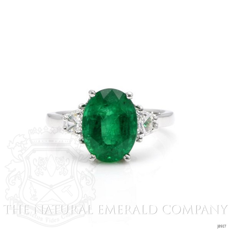 3.75 Ct. Emerald and Natural Diamond Three Stone Ring, 18K White Gold