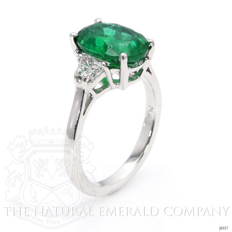 3.75 Ct. Emerald and Natural Diamond Three Stone Ring, 18K White Gold