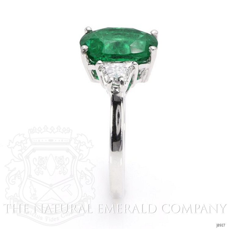 3.75 Ct. Emerald and Natural Diamond Three Stone Ring, 18K White Gold