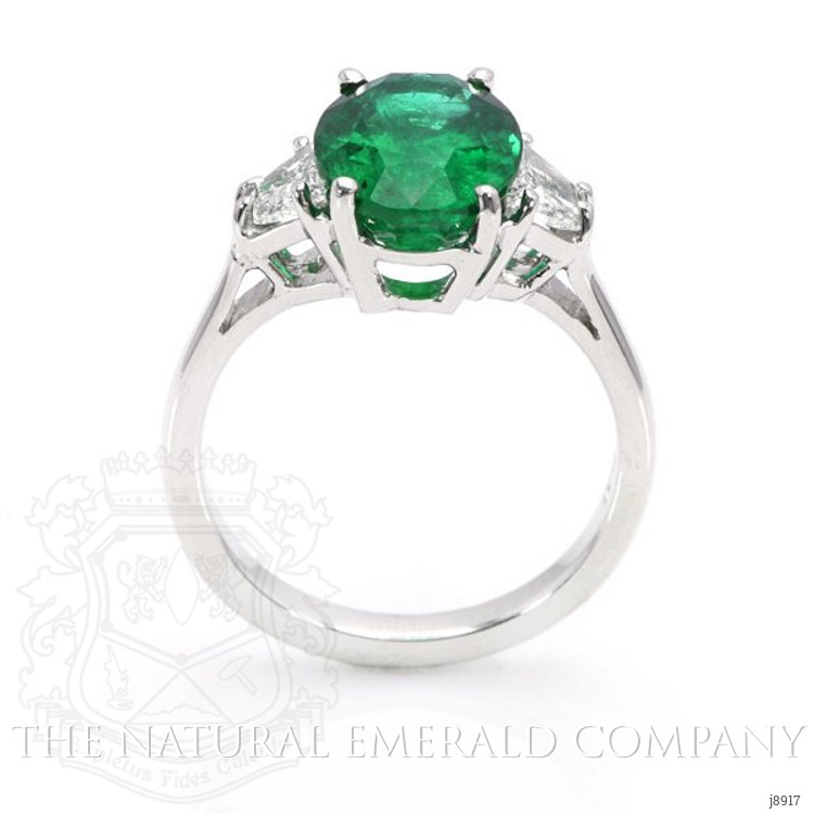 3.75 Ct. Emerald and Natural Diamond Three Stone Ring, 18K White Gold