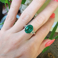 3.75 Ct. Emerald and Diamond Ring, 18K White Gold Life Style