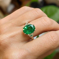 3.75 Ct. Emerald and Diamond Ring, 18K White Gold Life Style